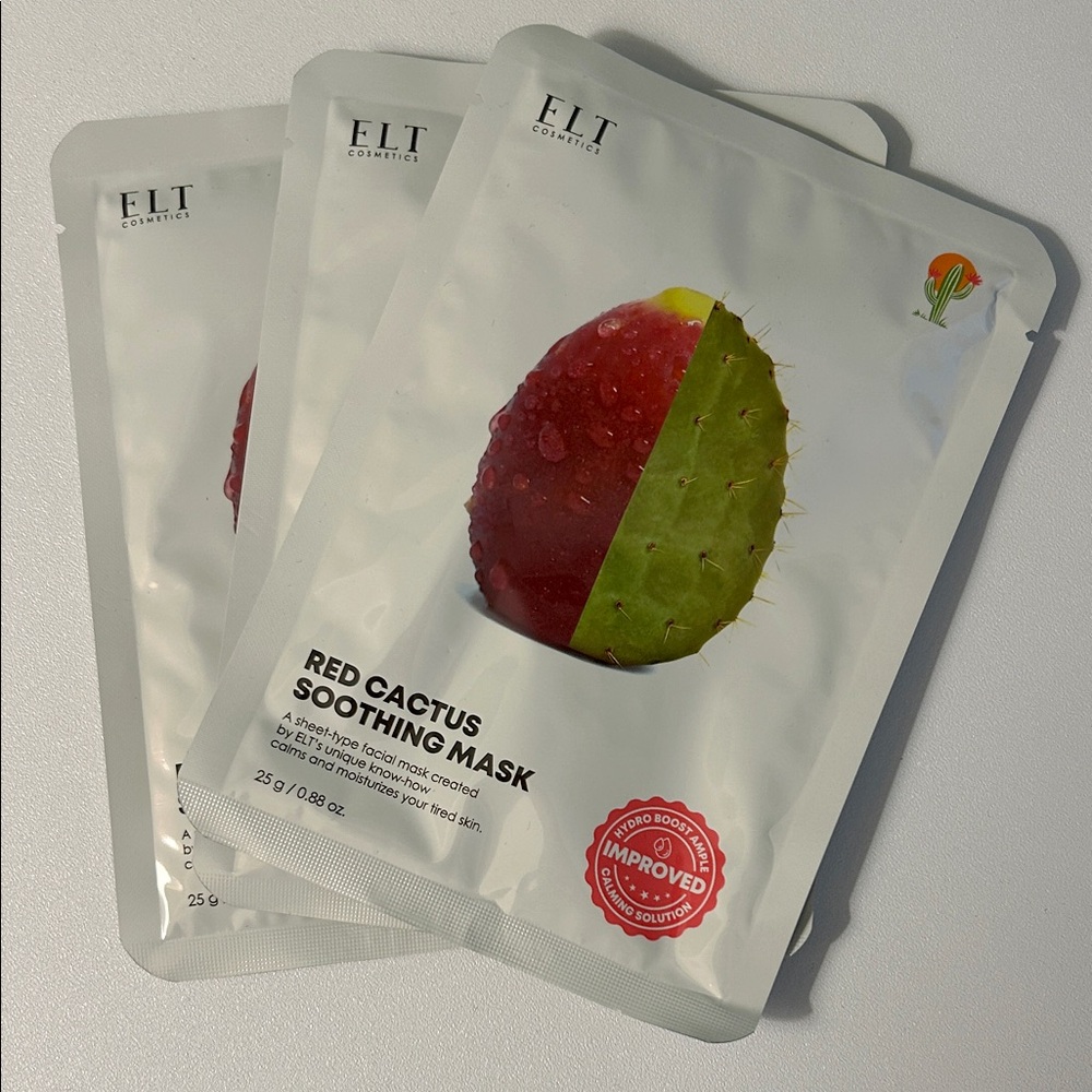 ELT Cosmetics Korean Beauty Red Cactus Soothing Sheet Mask x3